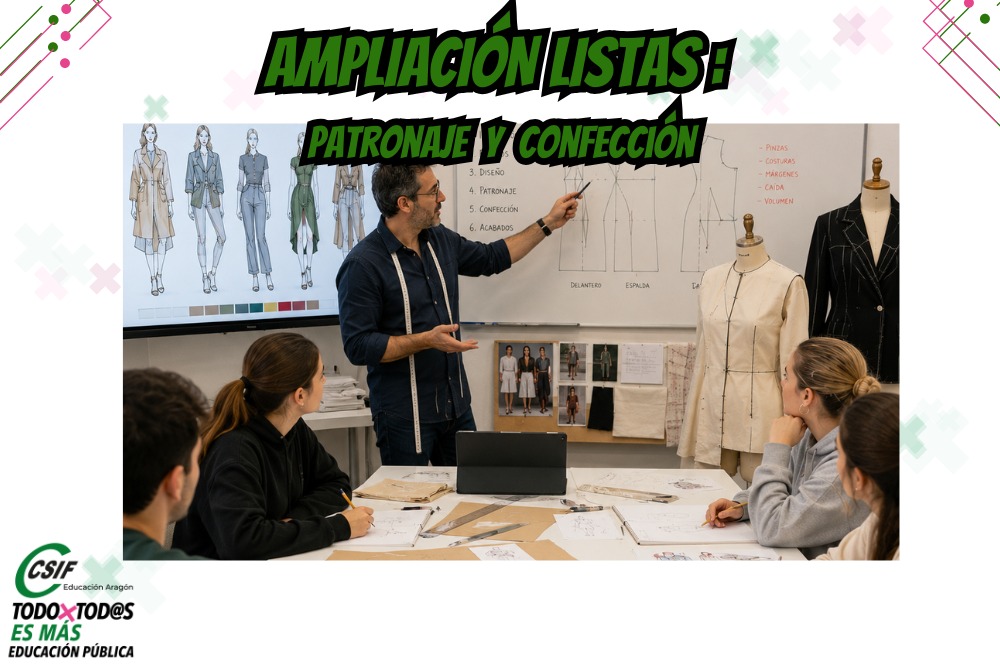 AMPLIACIÓN DE LISTAS ARAGÓN. EEMM PATRONAJE Y CONFECCIÓN. CURSO 25/26